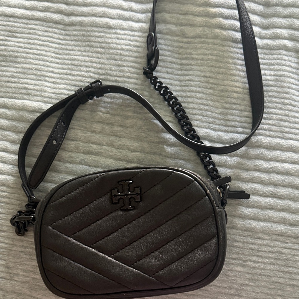 Tory Burch Quilted Black Leather Crossbody with Logo
